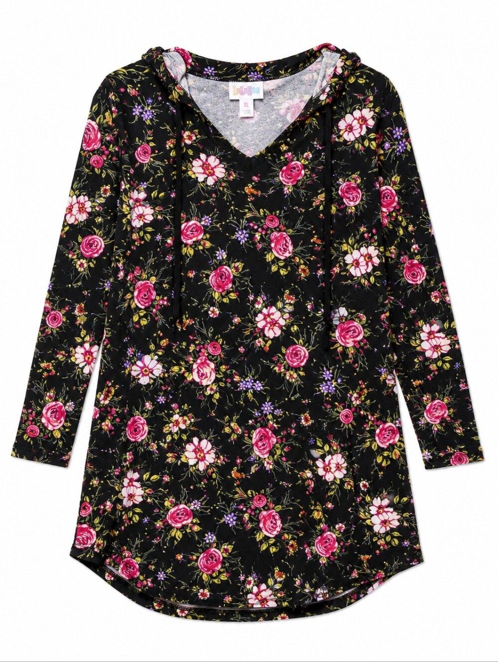 Lularoe Black Multi Color Floral Long Sleeve Lightweight Hoodie Size XL